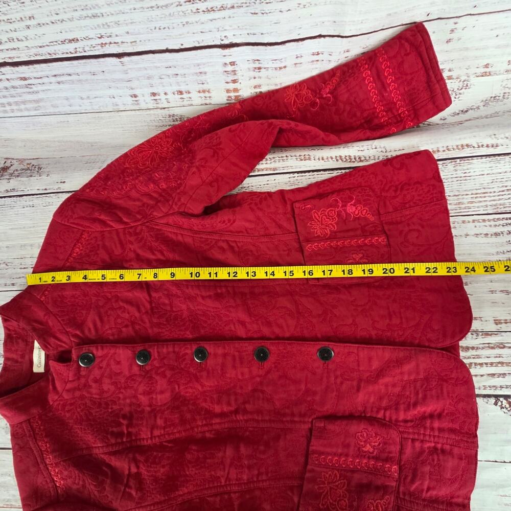 Coldwater Creek Red Floral Embroider Blazer 10 Casual Chic Asian Inspired Jacket - Picture 13 of 15